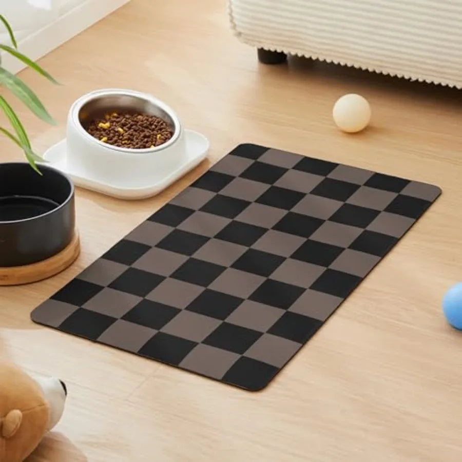 Checkered Dog Feeding Mat Absorbent Pad For Food And Water Bowls Green