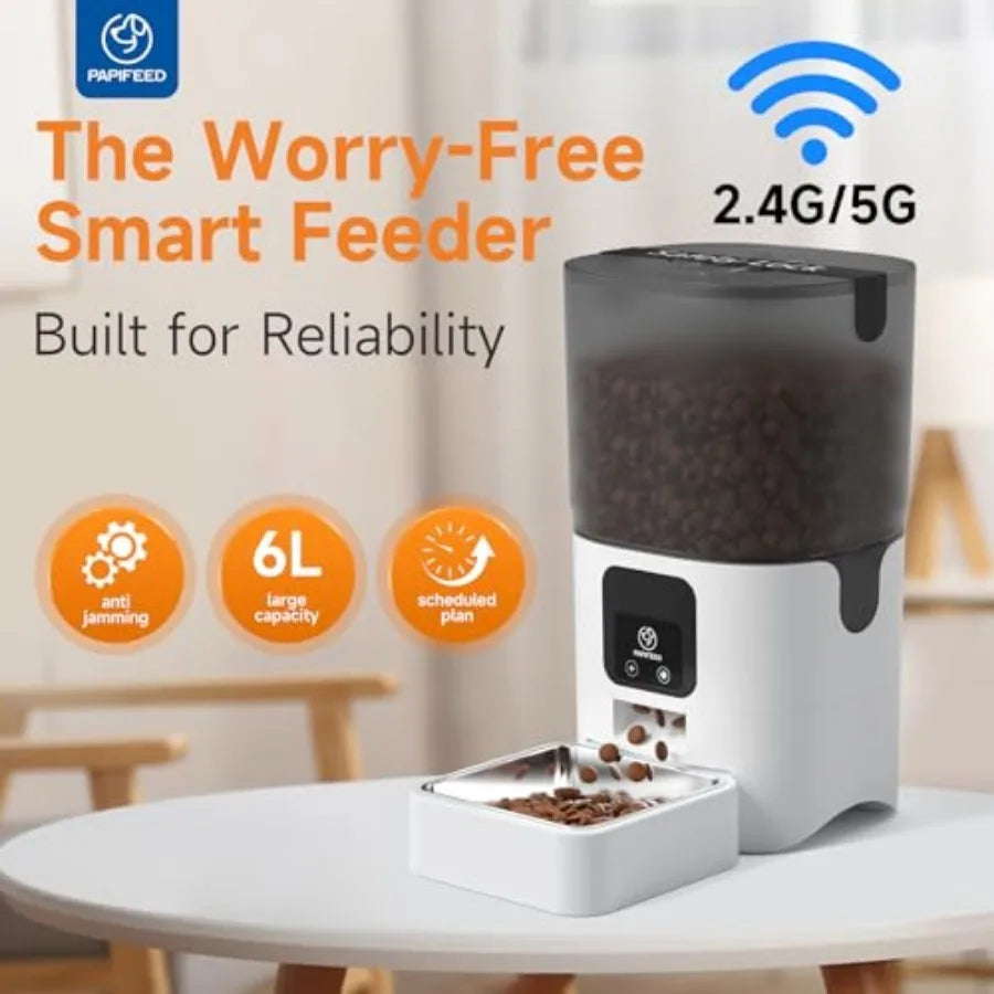 Automatic Cat Feeder With App Control 5G WiFi 6L Capacity Timed Dispenser