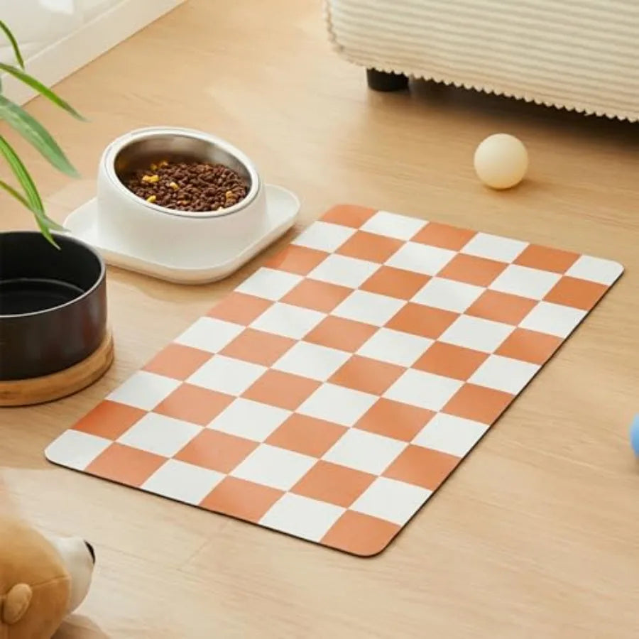 Checkered Dog Feeding Mat Absorbent Pad For Food And Water Bowls Green