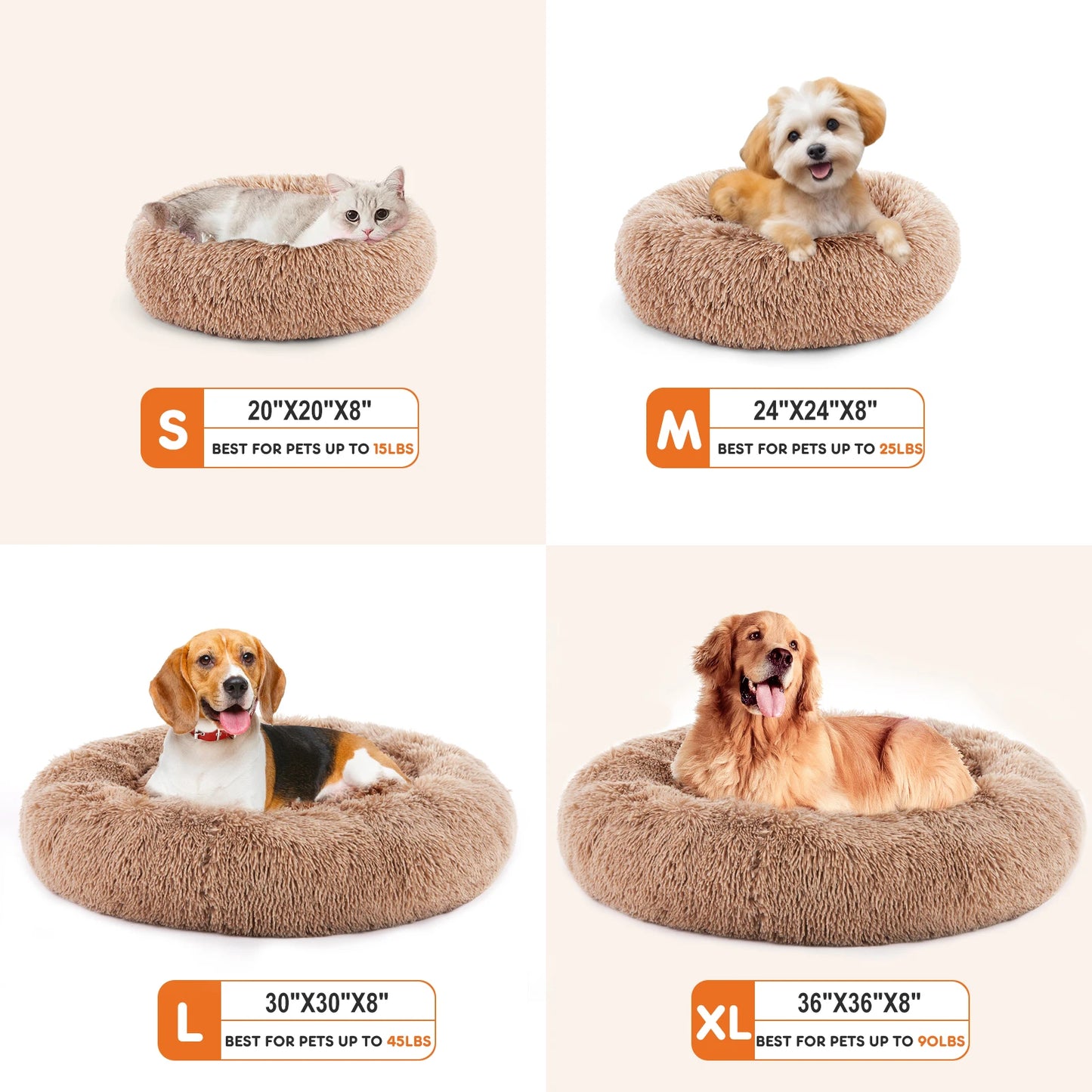 JHK Calming Dog Bed For Medium To Large Dogs Washable Round Plush Faux Fur