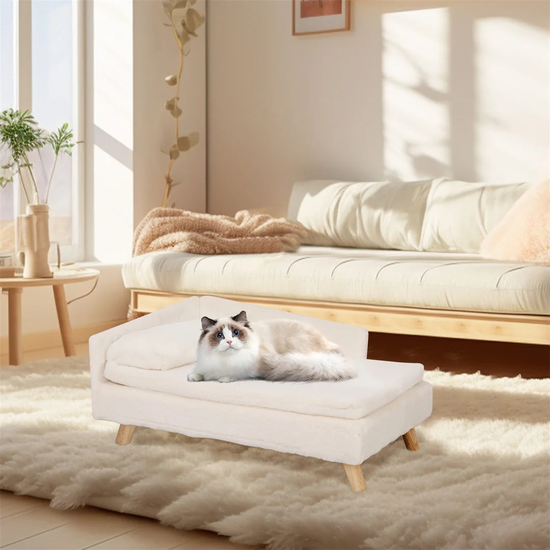 L Shape Dog Sofa Bed And Cat Cushion Stool Warm Nesting Couch Rubber Wood Legs