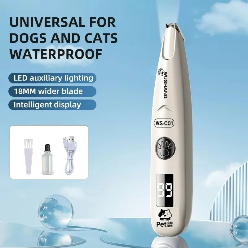 Dog Electric Groomer Trimmer With LED Light Waterproof Low Noise Paw Face Tool