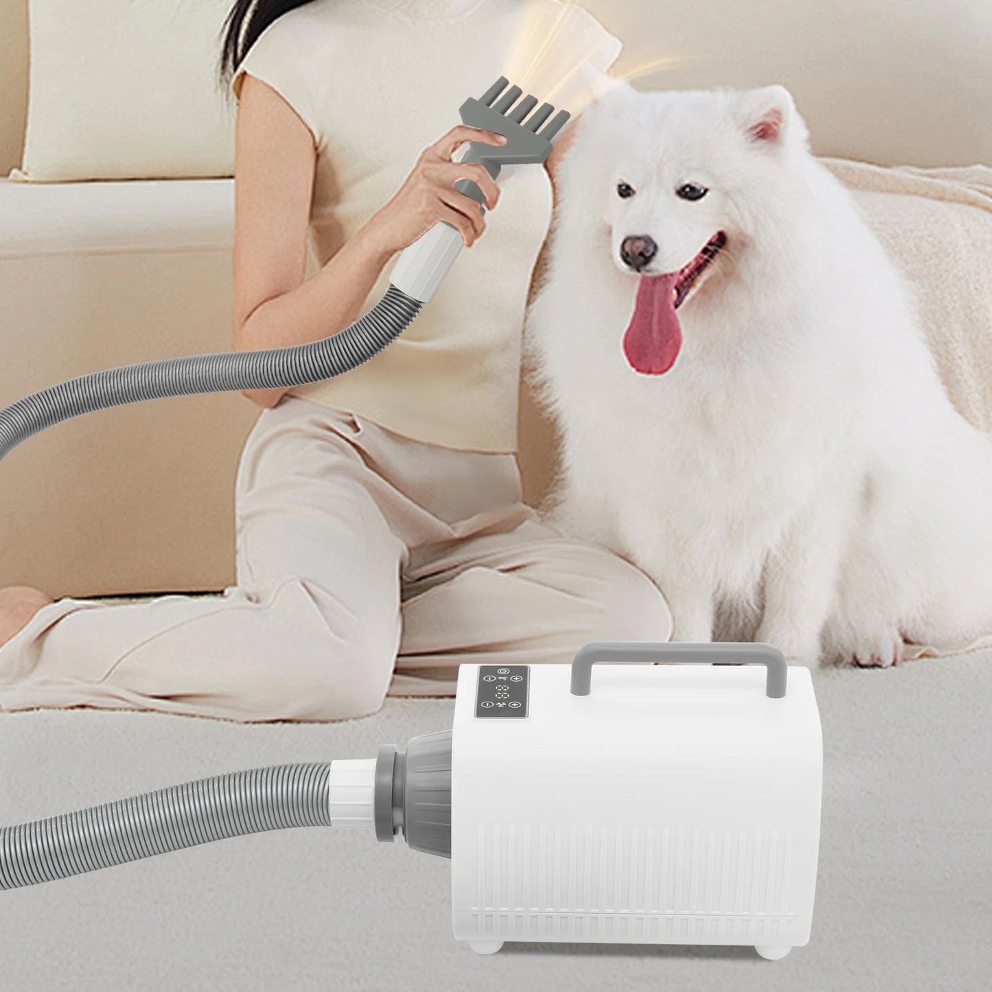 9 Speed Pet Dog Hair Dryer 3 Nozzles 6.56ft Hose Adjustable Temp 77-140F
