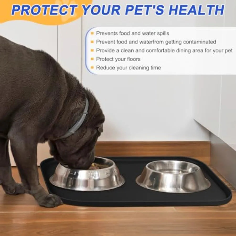 Pet Food Mat With Raised Edge For Food And Water Bowls Dog Waterproof Floor Mat