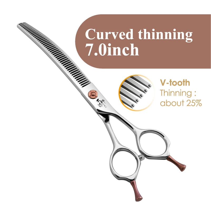 Fenice 7 Inch Stainless Steel Dog Grooming Scissors Curved Thinning Shears