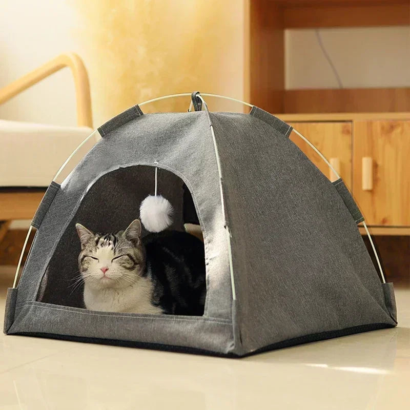 Removable Cat Tent Bed Canvas Sofa Basket Semi Enclosed Cat House Cat Cave