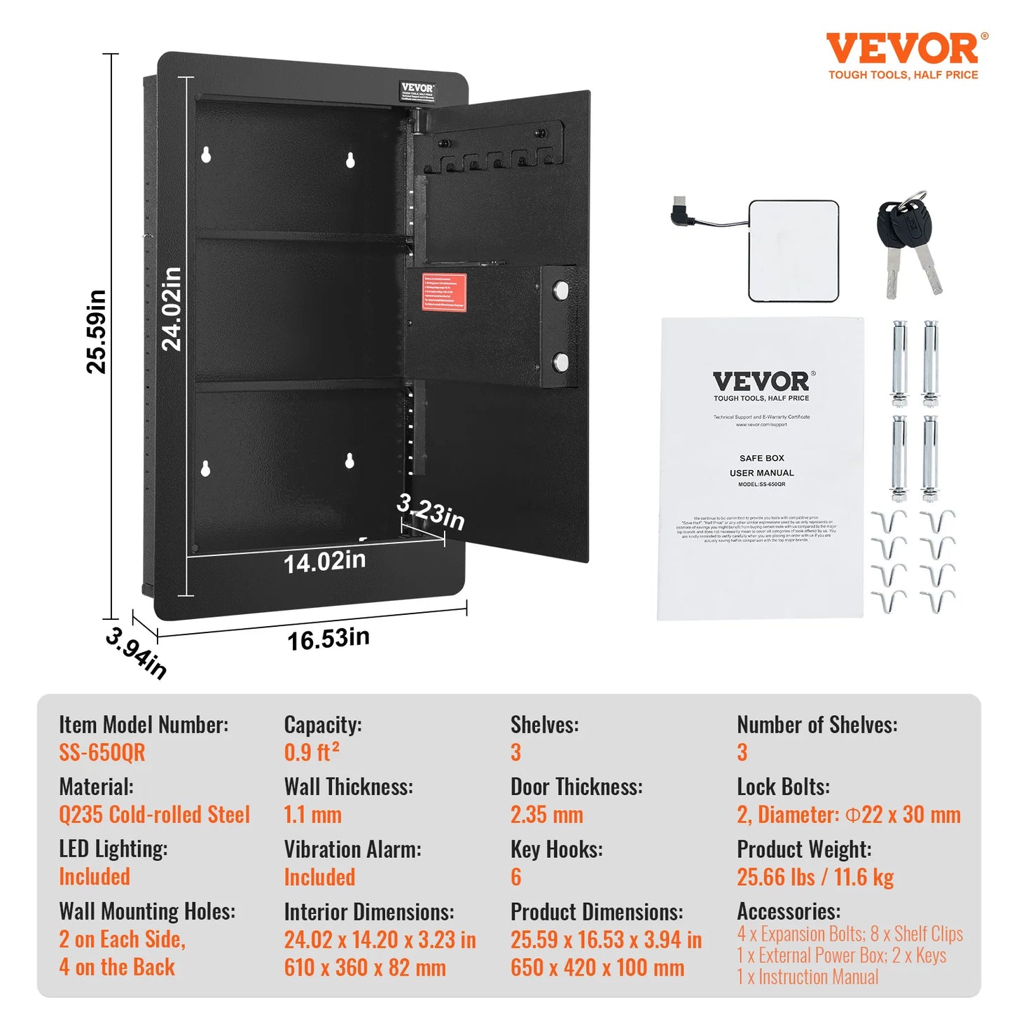 SucceBuy Hidden Wall Safe With Keypad 3 Shelves Q235 Cold Rolled Steel Passport