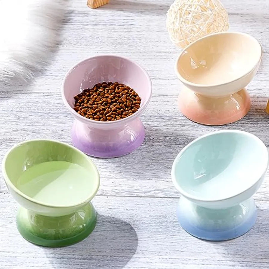 4 Pack Raised Cat Bowls Elevated Tilted Design For Anti Vomiting Food And Water