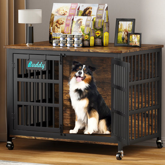 Dog Crate Furniture Casters Heavy Duty Kennel For Large Medium Dogs TV Stand