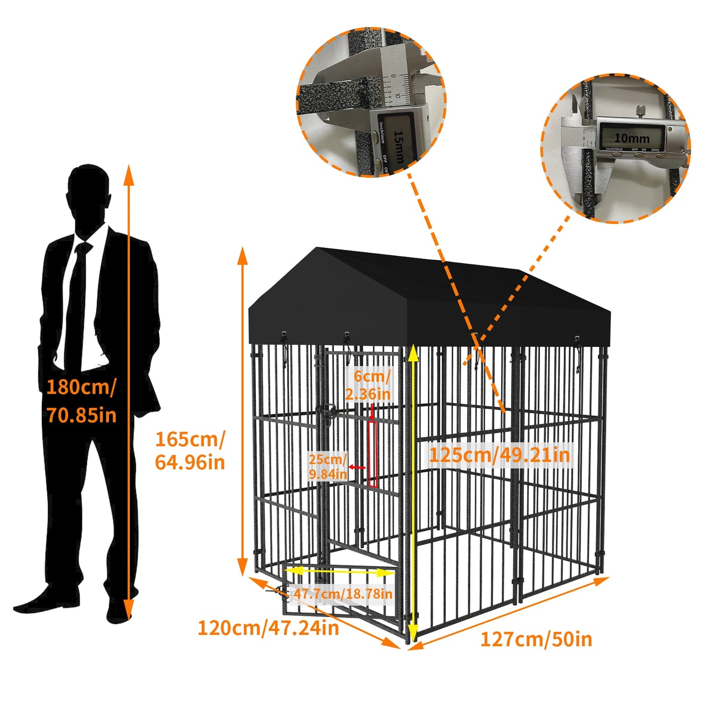 Outdoor Dog Kennel With Roof Heavy Duty Metal Crate Playpen For Large Dogs