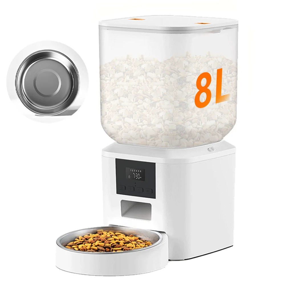 Nityers 8L Automatic Cat Feeder With Stainless Steel Bowl Timed Auto Dispenser