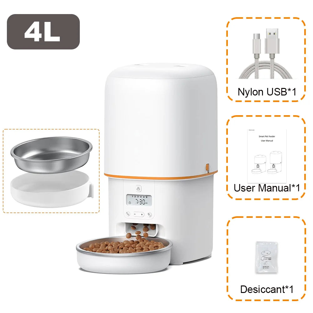 Nityers 4L Automatic Cat Feeder With Timer Voice Recorder And Steel Bowl
