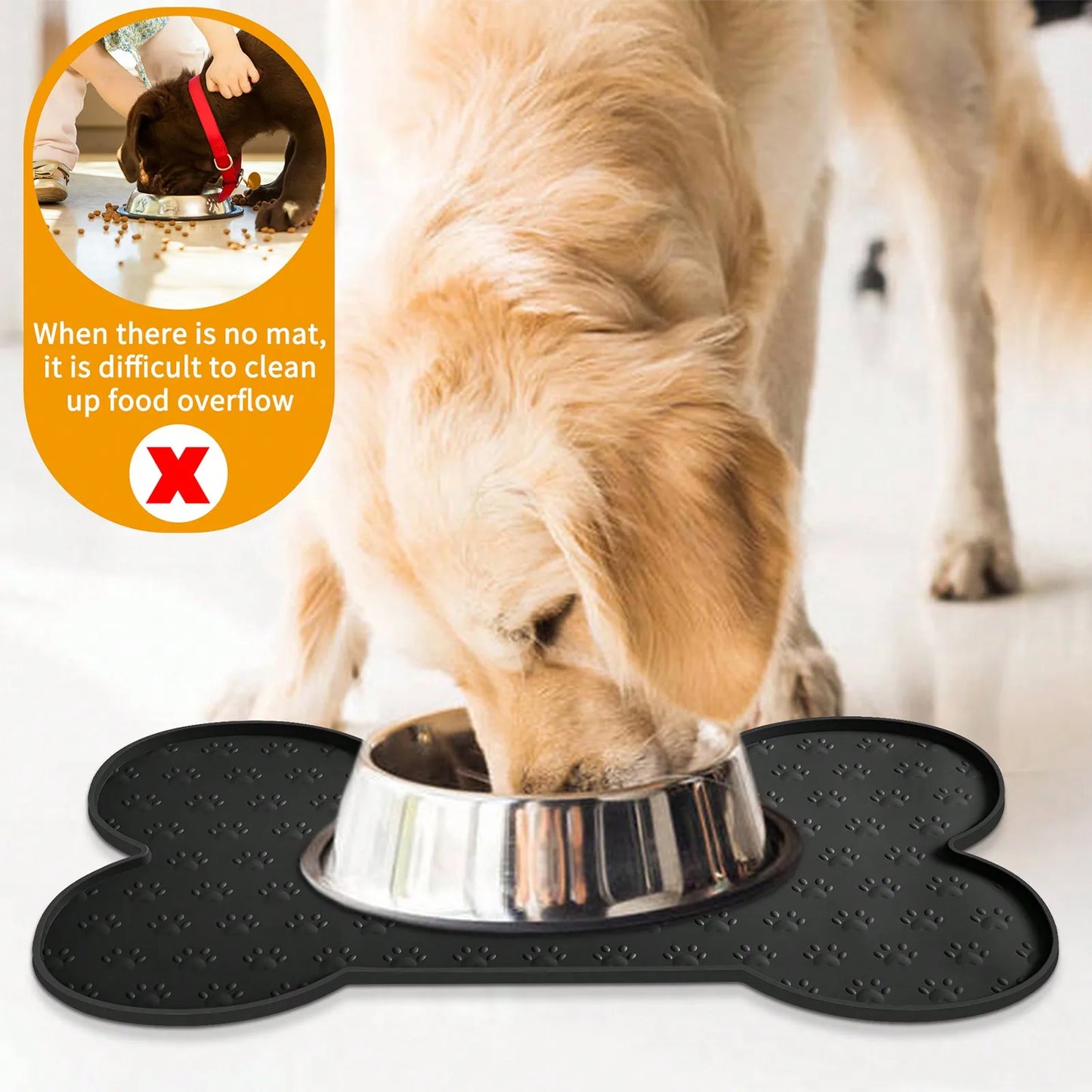 Bone Shape Non Slip Silicone Pet Placemat With Raised Edge For Food And Water