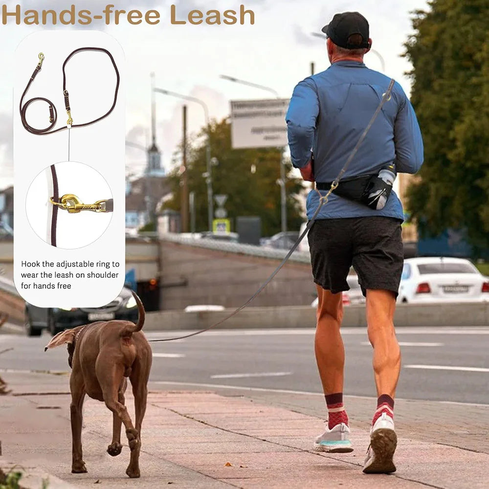 Genuine Leather Double Dog Leash Hands Free Running Leash For Walking Two Dogs