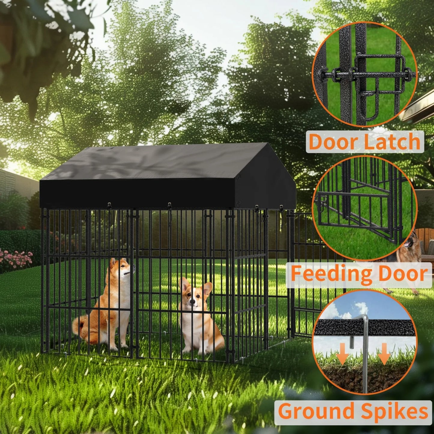 Outdoor Dog Kennel With Roof Heavy Duty Metal Crate Playpen For Large Dogs