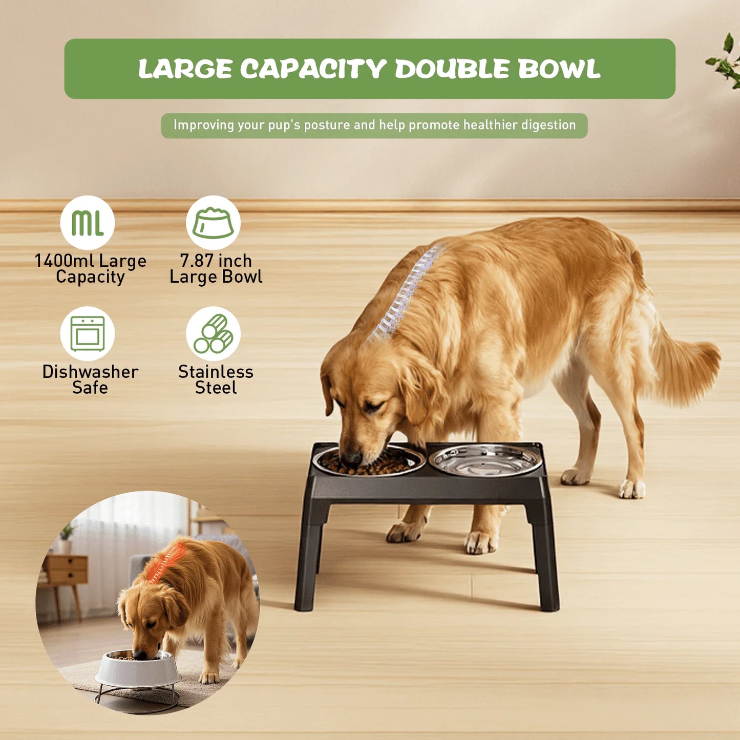 Elevated Dog Bowls Adjustable 5 Height Raised Feeder 2 Stainless Steel Bowls