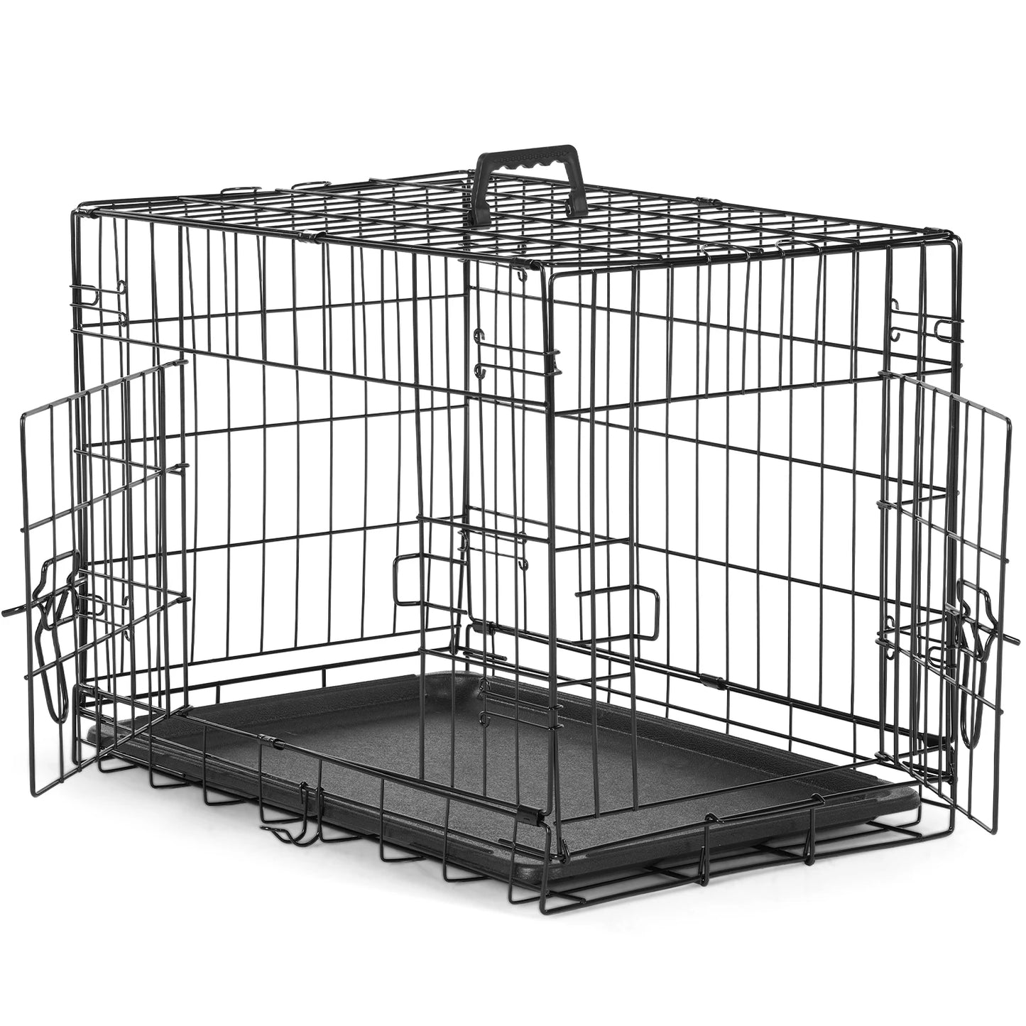 JHK 48 Inch Double Door Folding Metal Wire Dog Cage with Leak Proof Pan