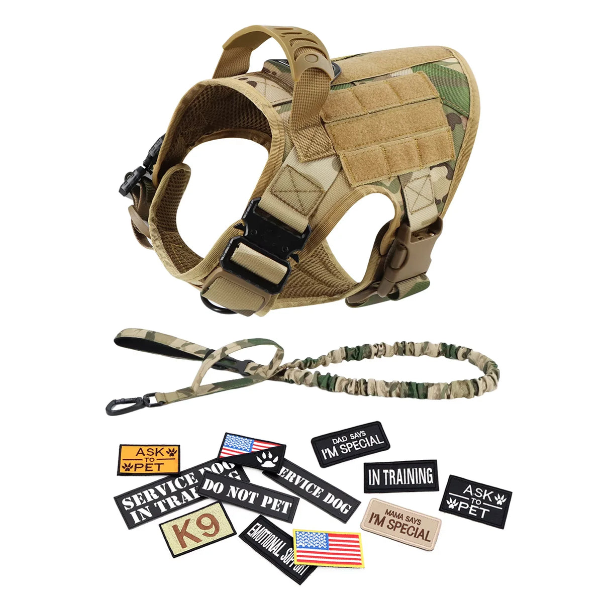 Tactical Dog Harness Vest Set Padded Nylon Quick Release For Large Breeds