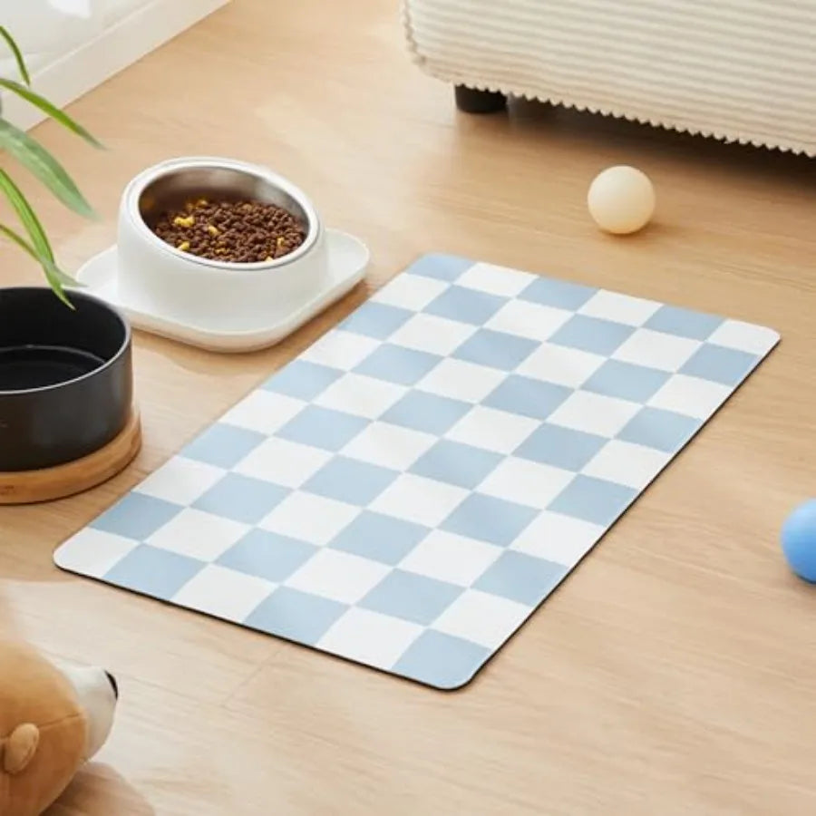 Checkered Dog Feeding Mat Absorbent Pad For Food And Water Bowls Green