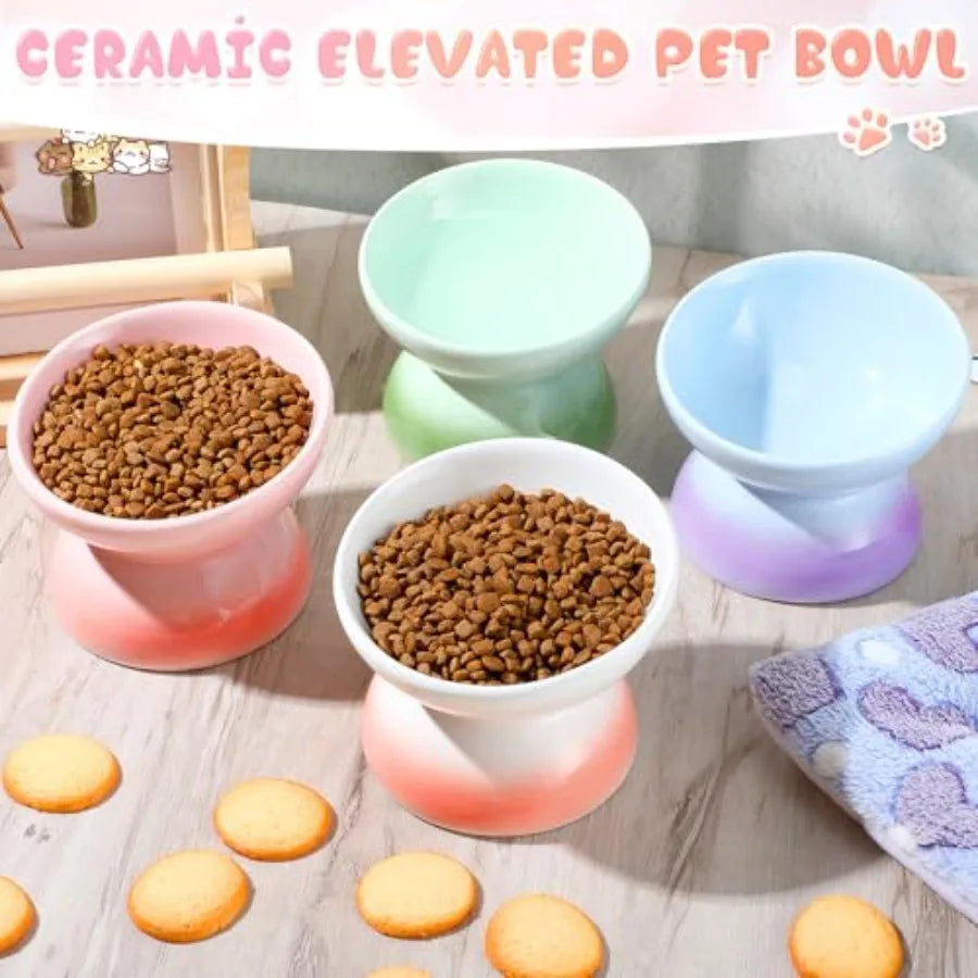 4 Pack Raised Cat Food Bowls Elevated Tilted Design Anti Vomiting Pet Supplies