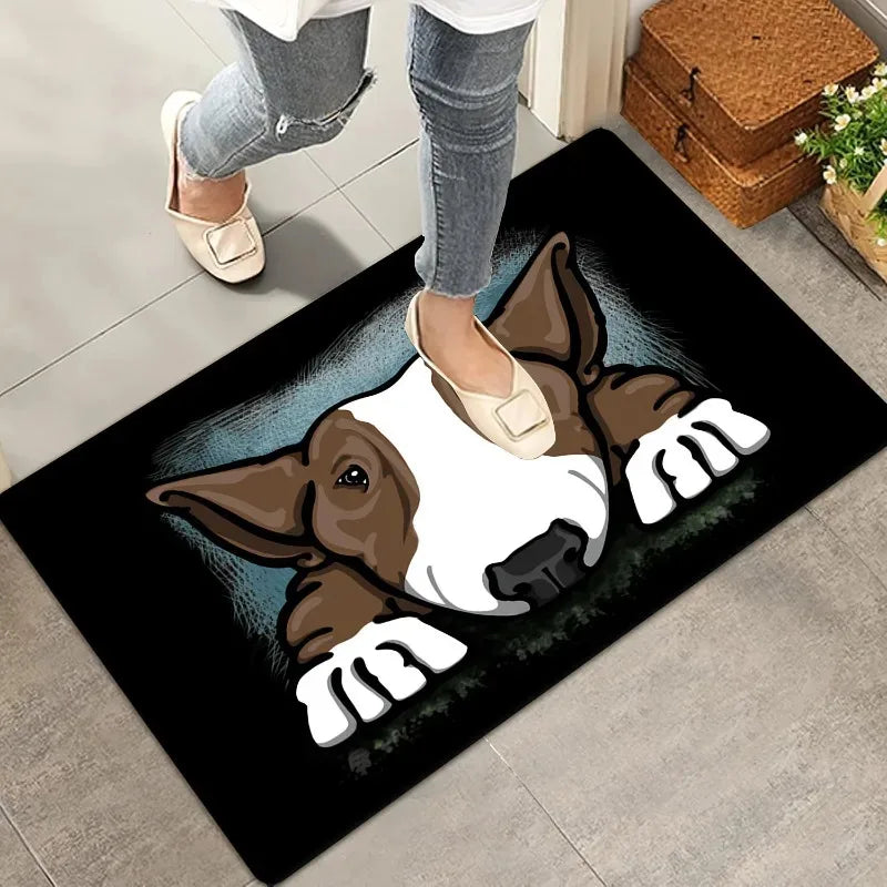Funny Bull Terrier Flannel Area Rug Soft Carpet For Bedroom Living Room Decor