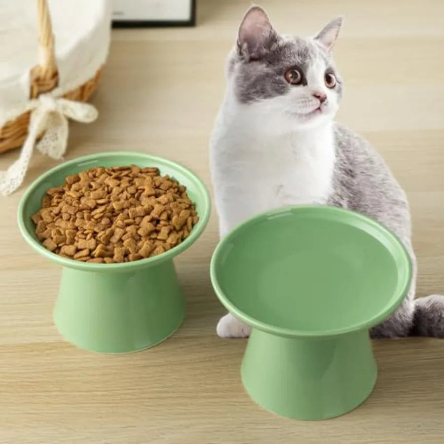 6.2 Inch Extra Wide Elevated Ceramic Cat Bowls Set For Elder Cats And Large Dogs