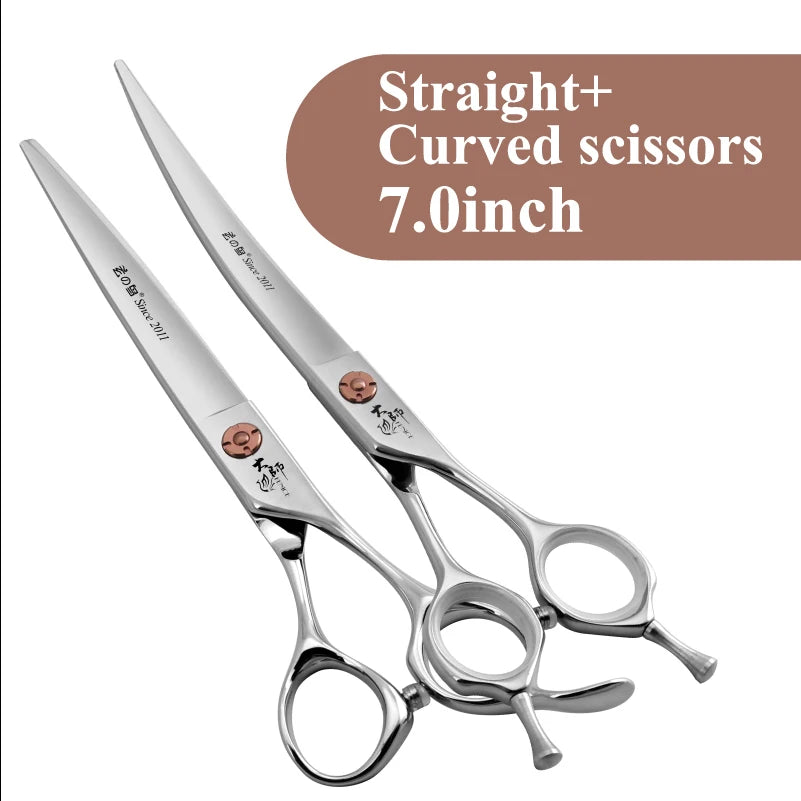 Fenice 7 Inch Stainless Steel Dog Grooming Scissors Curved Thinning Shears