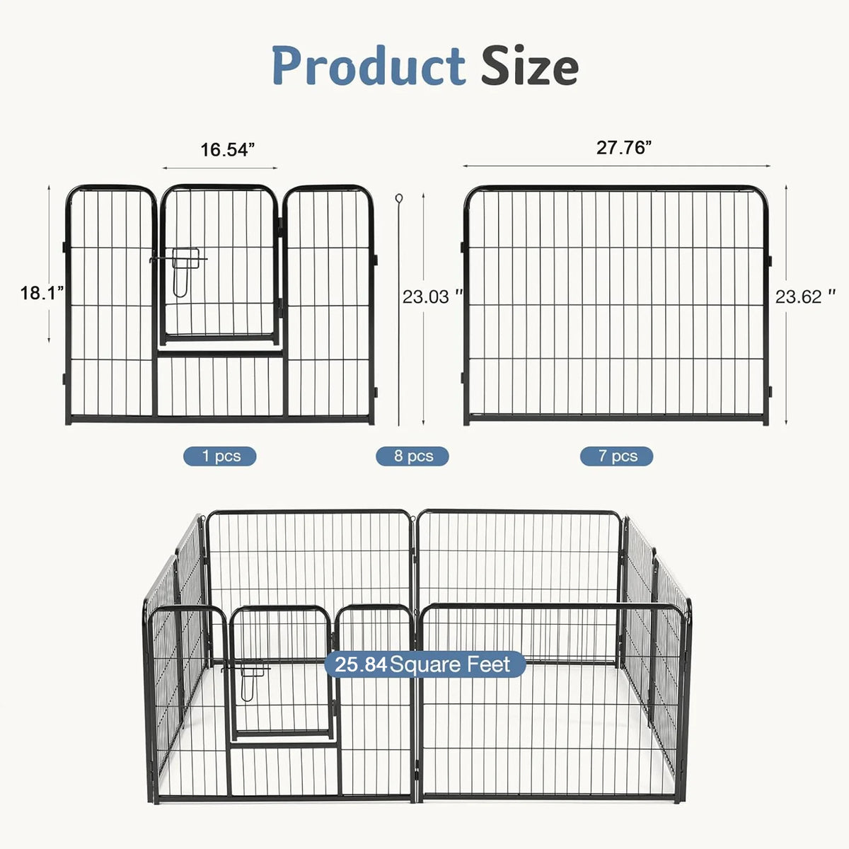 JHK 8 Panels Metal Dog Playpen Foldable Adjustable Exercise Fence