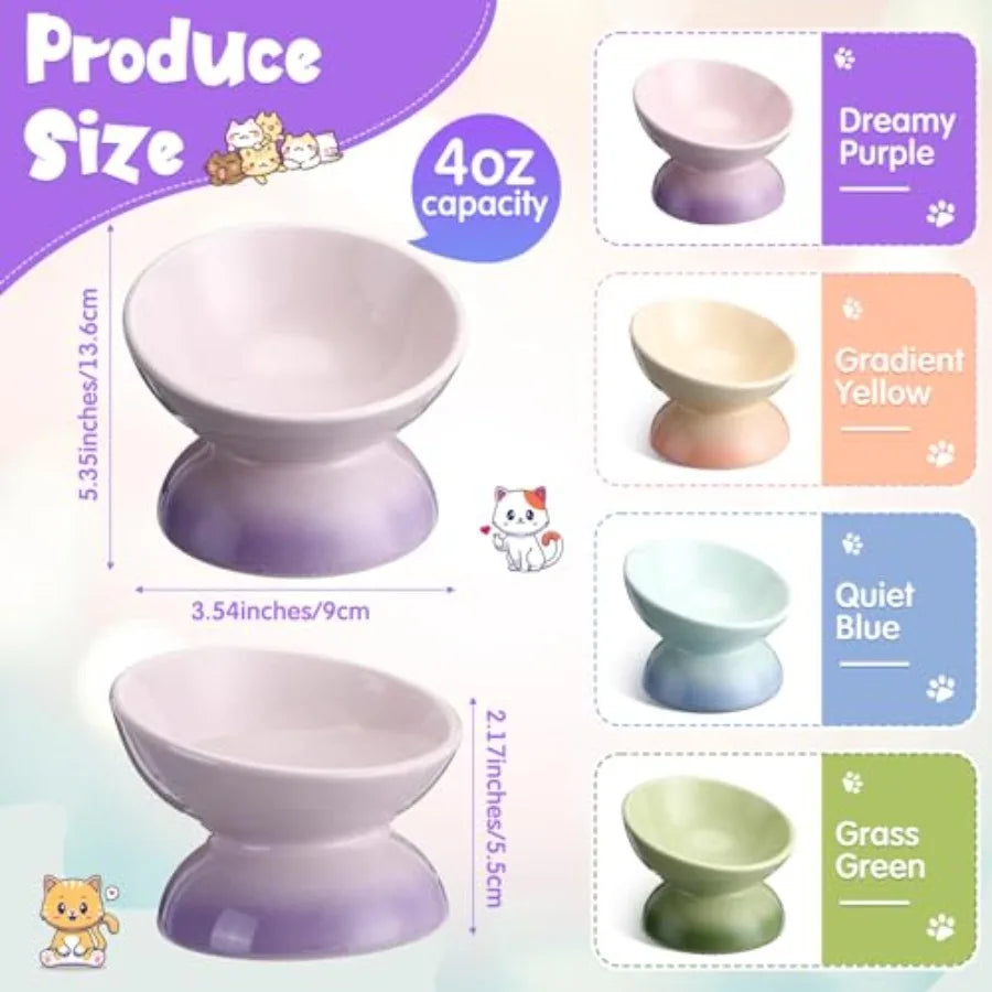 4 Pack Raised Cat Bowls Elevated Tilted Design For Anti Vomiting Food And Water