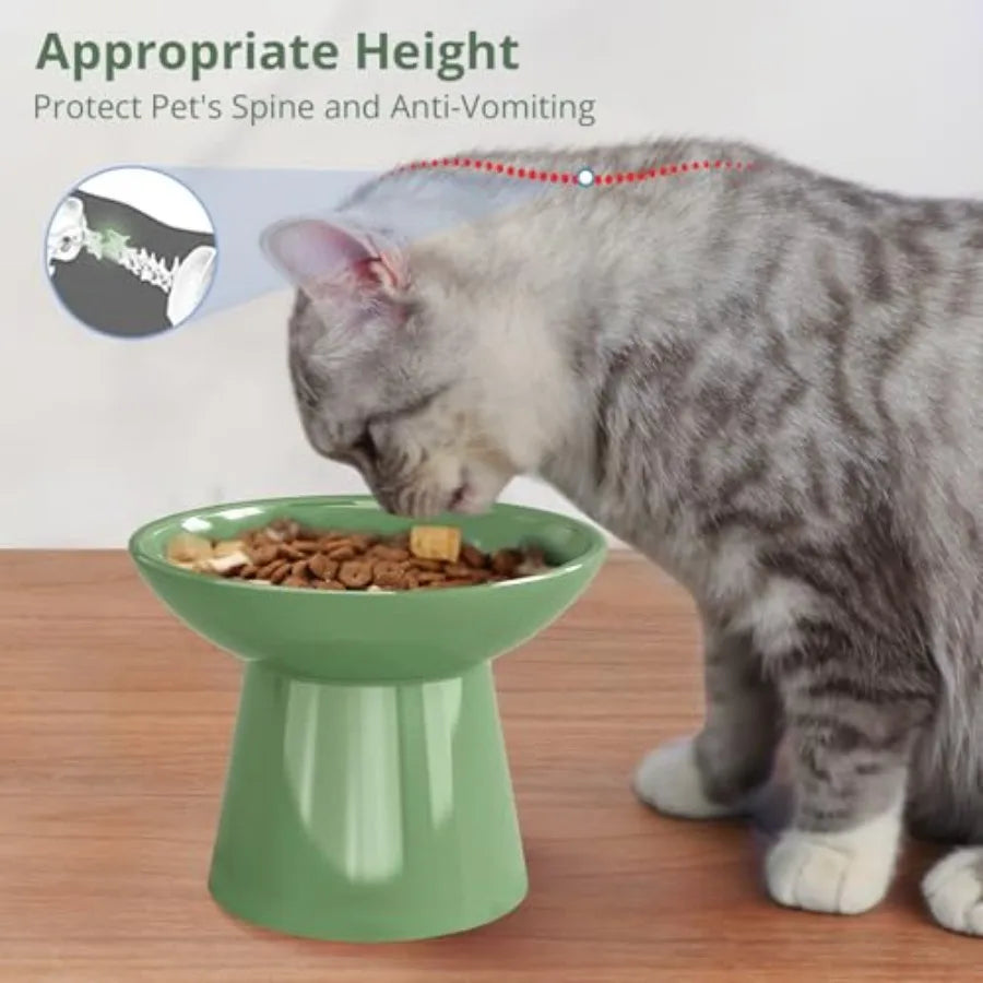 Wooden Elevated Cat Bowls Set of 2 for Indoor Cats Whisker Fatigue Prevention