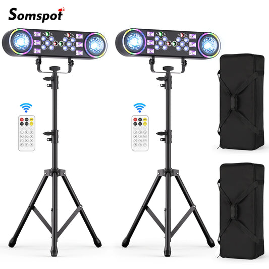 2 Pack 7 In 1 RGBW LED Light Stand Kit With Bag And Remote DJ Disco Party Lights