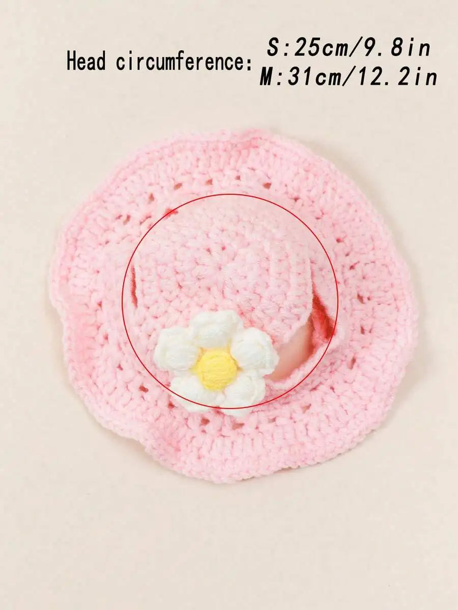 Cozy Knitted Wool Hat With Floral Trim For Cats And Small Dogs