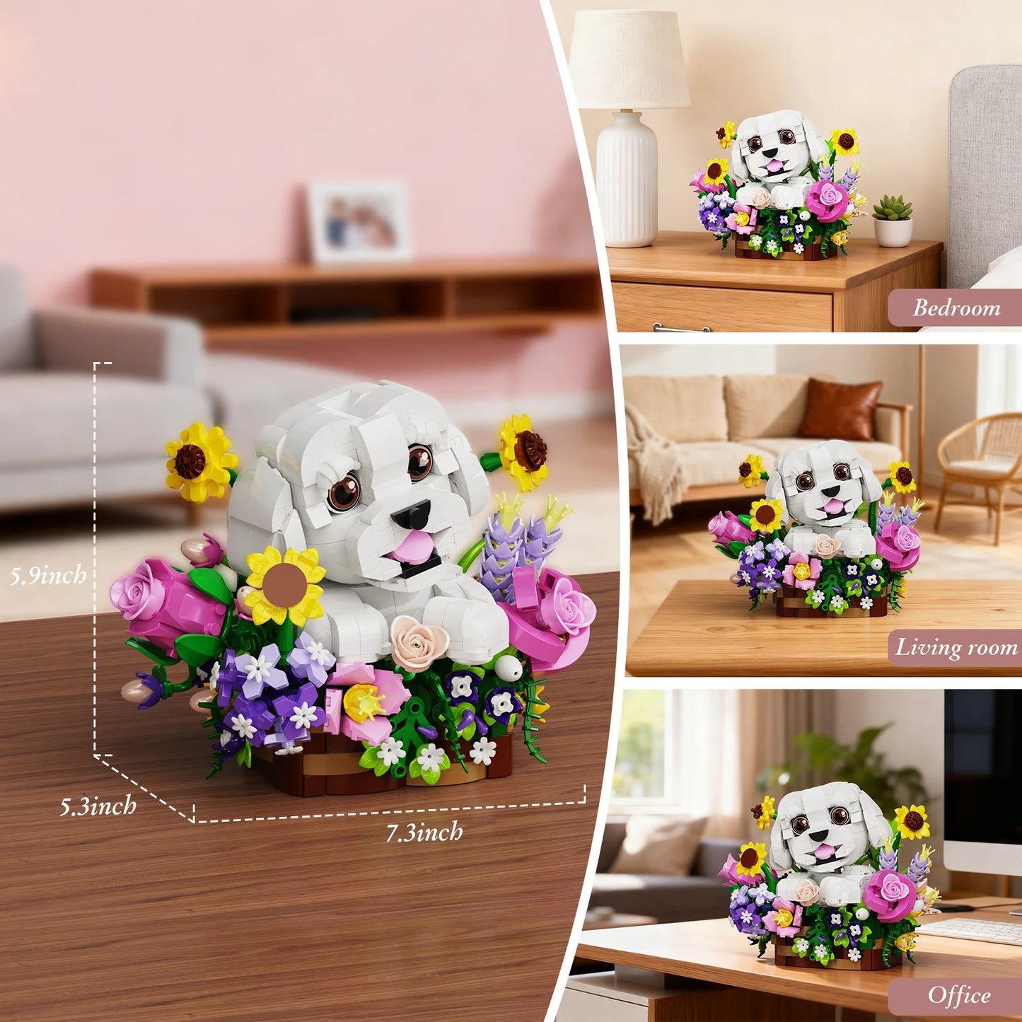 Dogs Bouquet Succulent Building Blocks Set Home Decoration Desktop Ornament Gift
