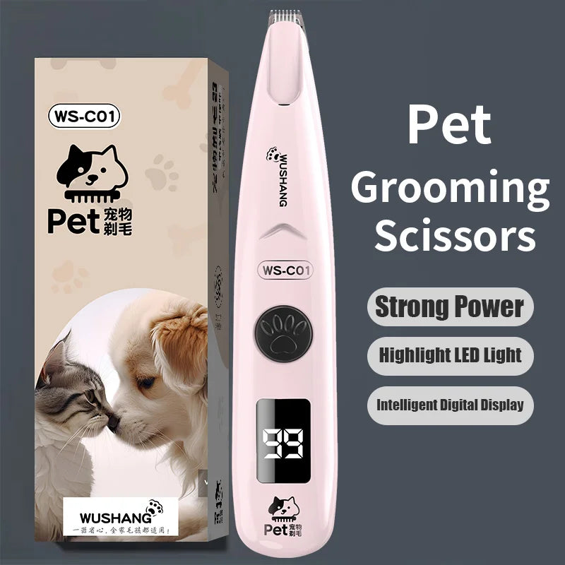 Dog Electric Groomer Trimmer With LED Light Waterproof Low Noise Paw Face Tool