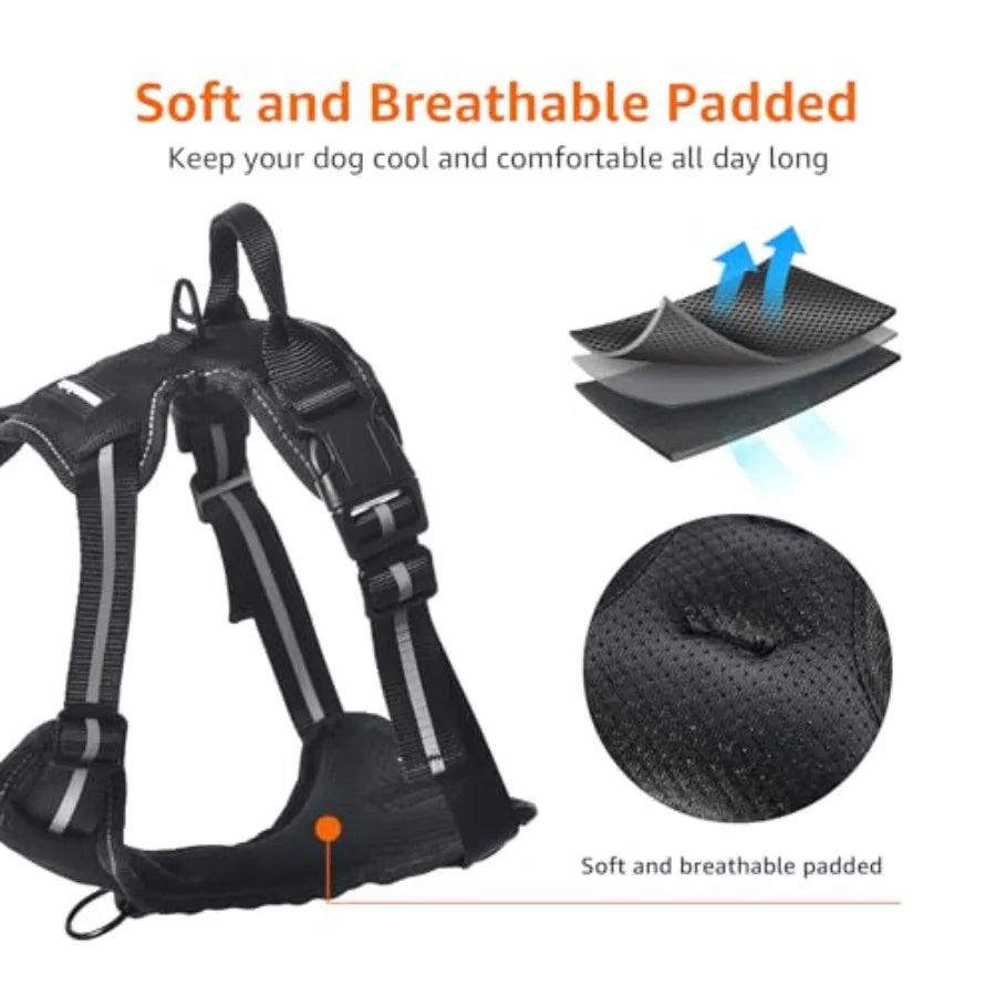 No Pull Dog Harness Soft Padded Adjustable Vest With Reflective Stripes Black