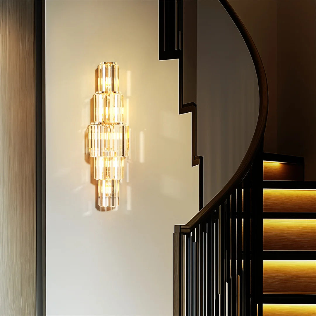 LUVODI Modern 3 Layer Crystal Wall Lamp E14 Dimmable LED Sconce Gold