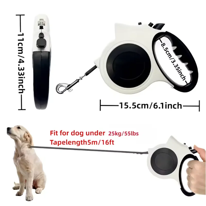 Illuminated Retractable Dog Leash 16ft For Medium And Large Dogs Nighttime Walks