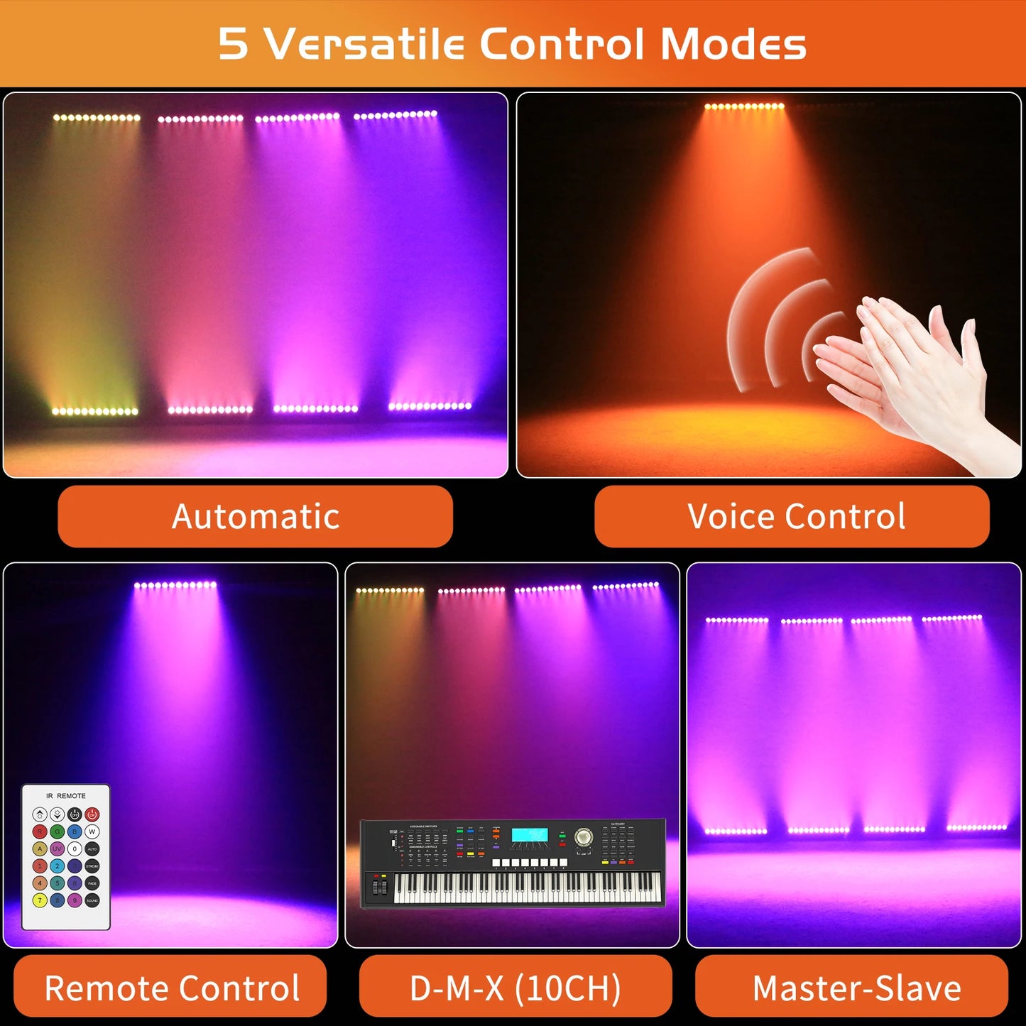 U'King 2Pcs RGBWA UV Wall Washer Light DMX512 12x6W LED Rechargeable Stage Light