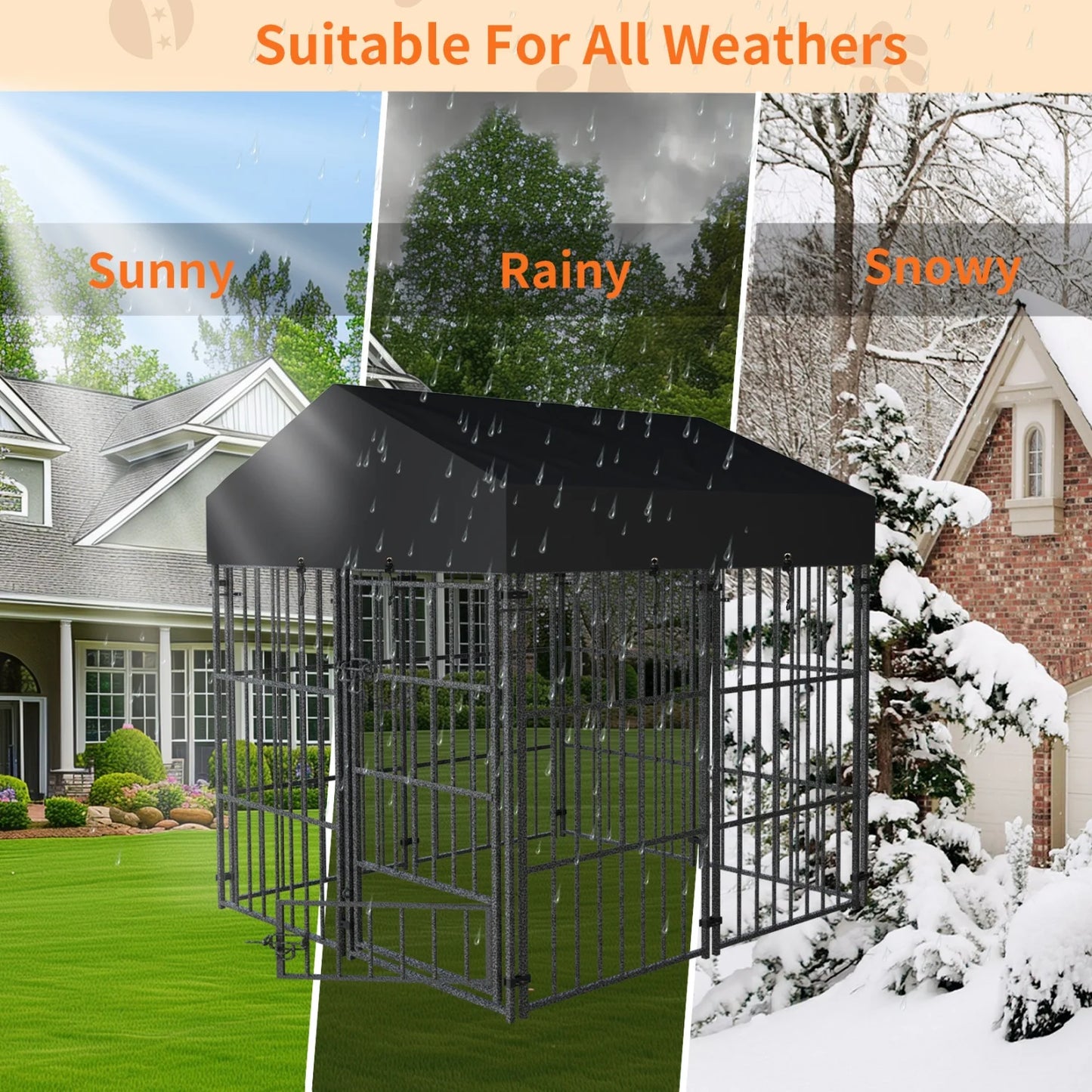 Outdoor Dog Kennel With Roof Heavy Duty Metal Crate Playpen For Large Dogs
