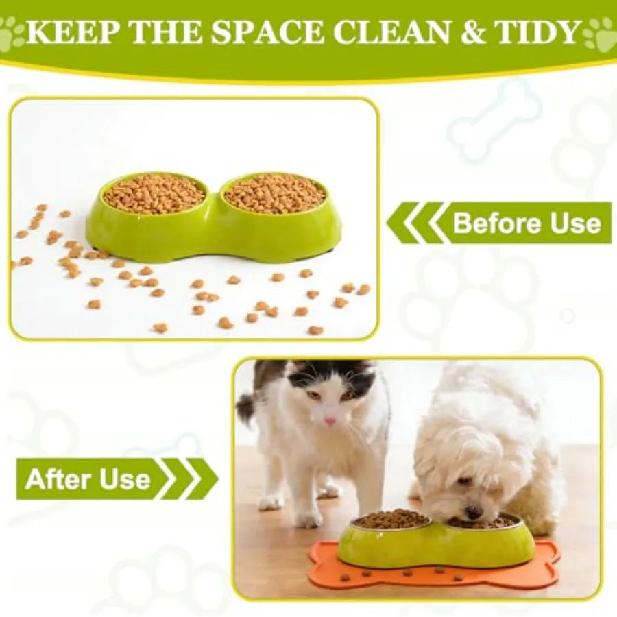 Cat Feeding Mat 17x9 Inch Silicone Non Slip Waterproof Tray With Raised Edge