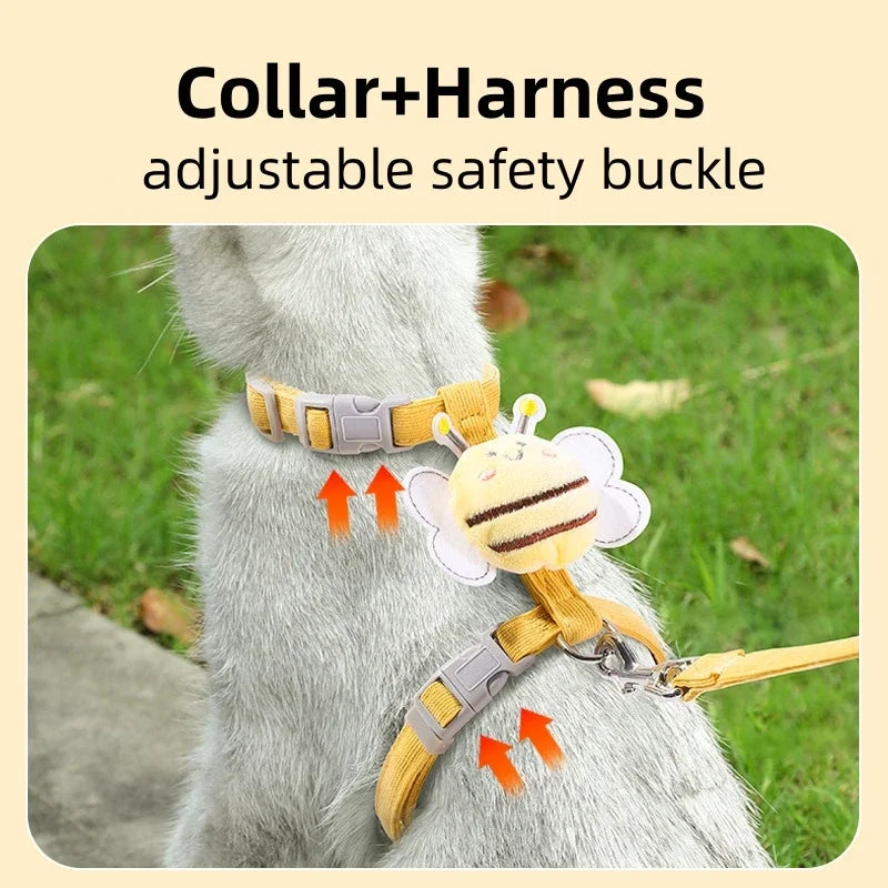 Cartoon Bee Cat Harness And Leash Set Adjustable For Small And Medium Pets