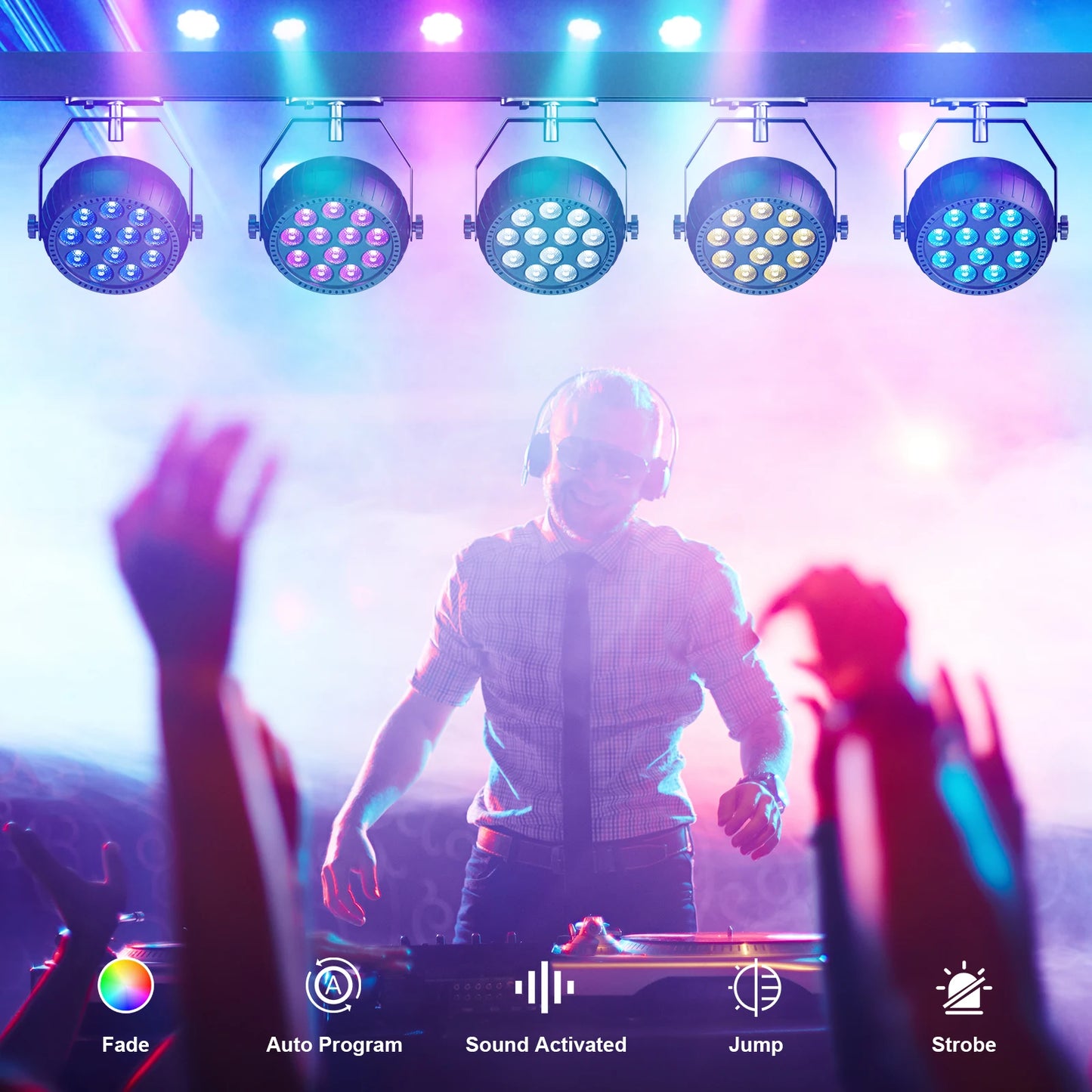 4PCS RGB Disco DJ Lights Wireless Rechargeable Par Lights 12LEDs Party Light