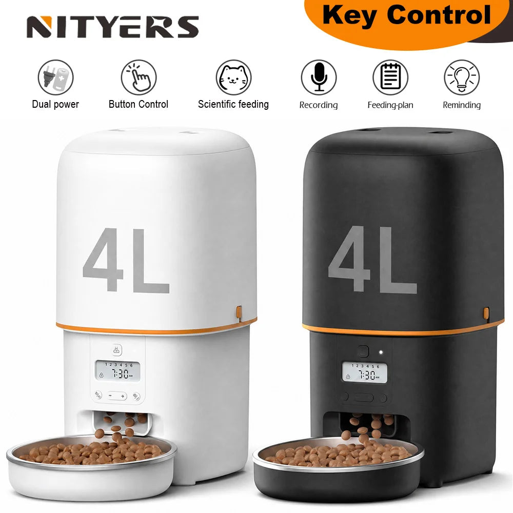 Nityers 4L Automatic Cat Feeder With Timer Voice Recorder And Dual Power Supply