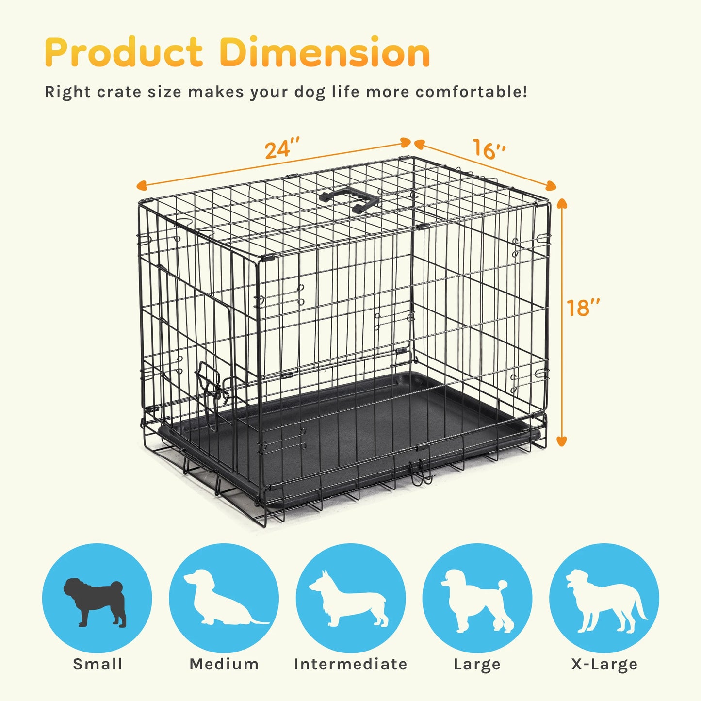 JHK 30 Inch Folding Metal Wire Dog Cage With Leak Proof Pan Extra Large Kennel