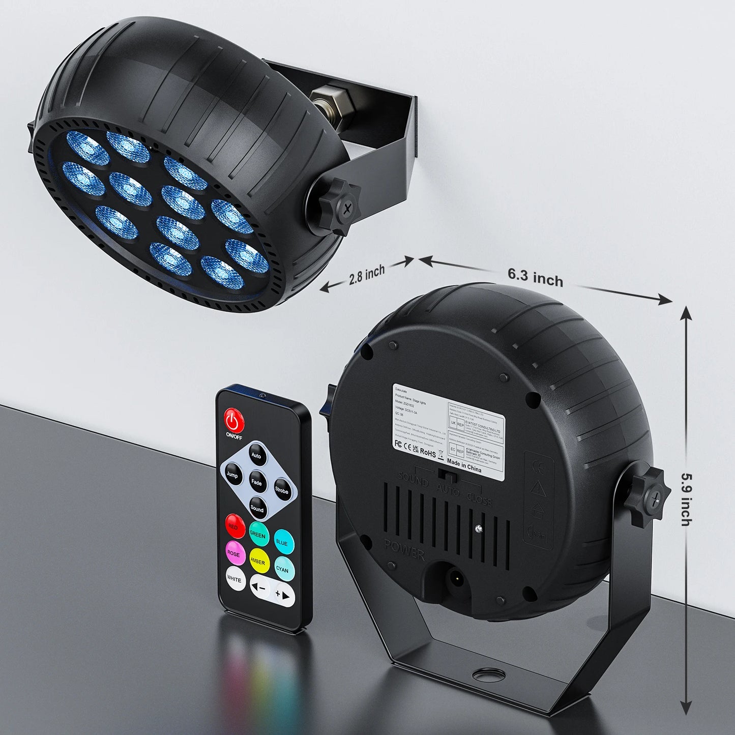 4PCS RGB Disco DJ Lights Wireless Rechargeable Par Lights 12LEDs Party Light