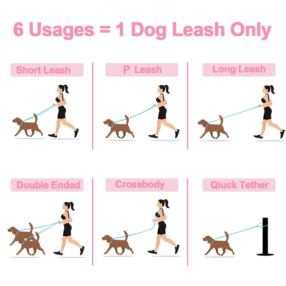 Genuine Leather Double Dog Leash Hands Free Running Leash For Two Dogs