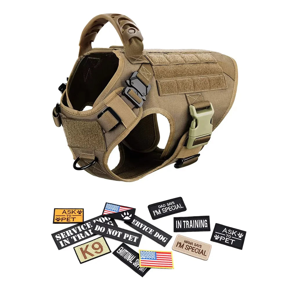 Tactical Dog Harness Vest Set Padded Nylon Quick Release For Large Breeds