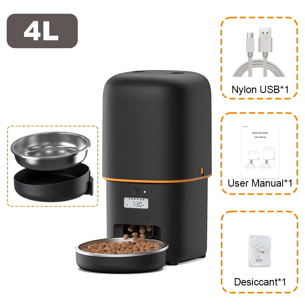 Nityers 4L Automatic Cat Feeder With Timer Voice Recorder And Dual Power Supply