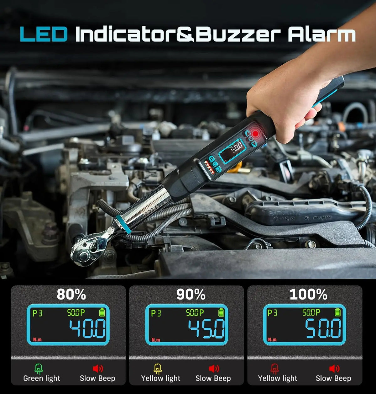 Seesii 3/8 Inch Digital Torque Wrench 220Nm LCD Display Modes