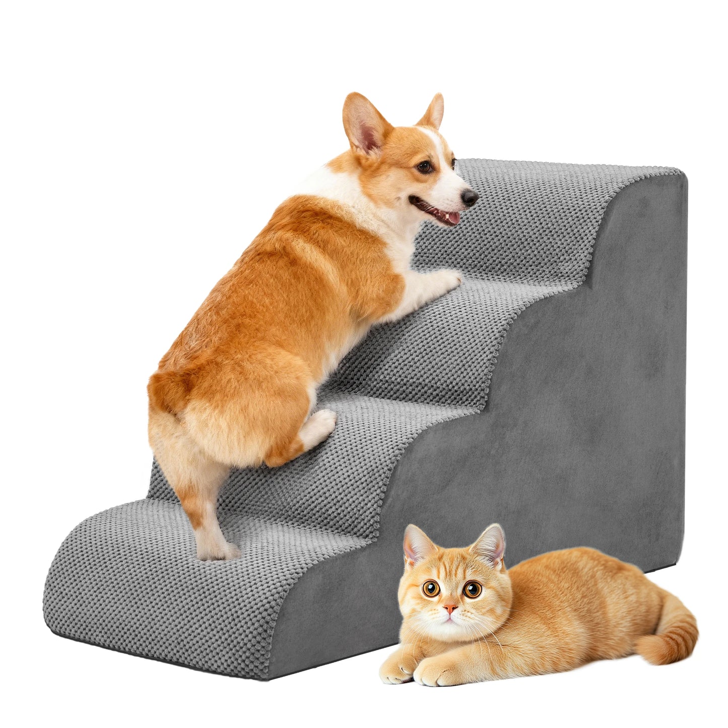 Curved High Density Foam Dog Stairs for Small Dogs Non Slip Indoor Ramp